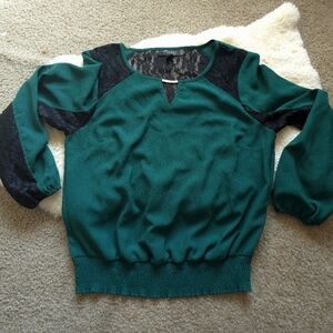 Tahari Emerald green & black lace panel top size medium
